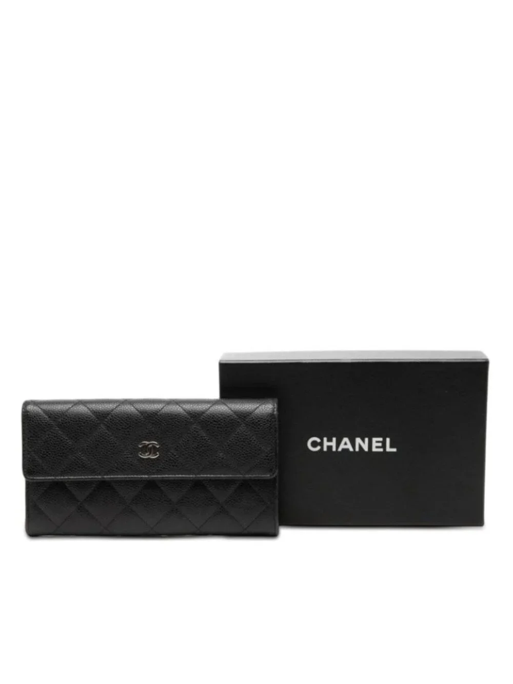 Chanel Quilted CC Logo Wallet Black Caviar Leather